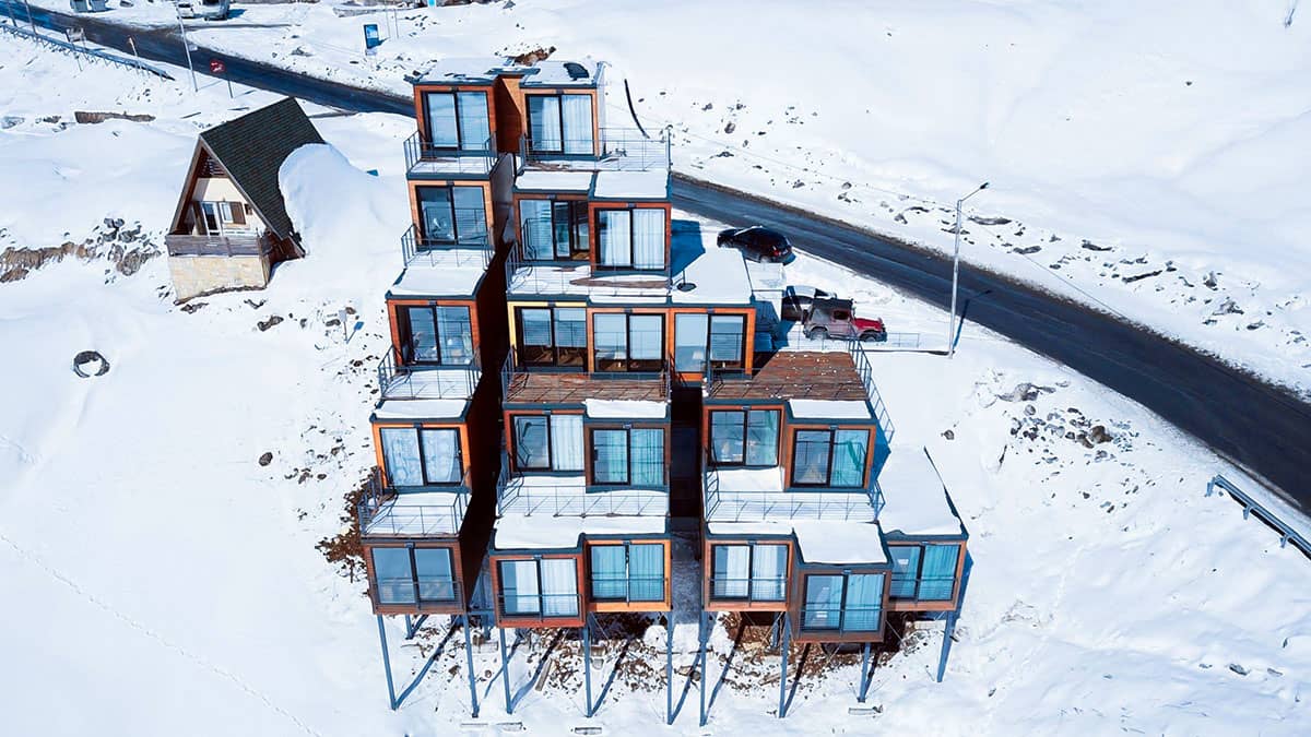 shipping container hotel caucasus mountains