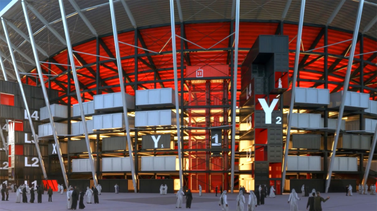 mobile shipping container football stadium