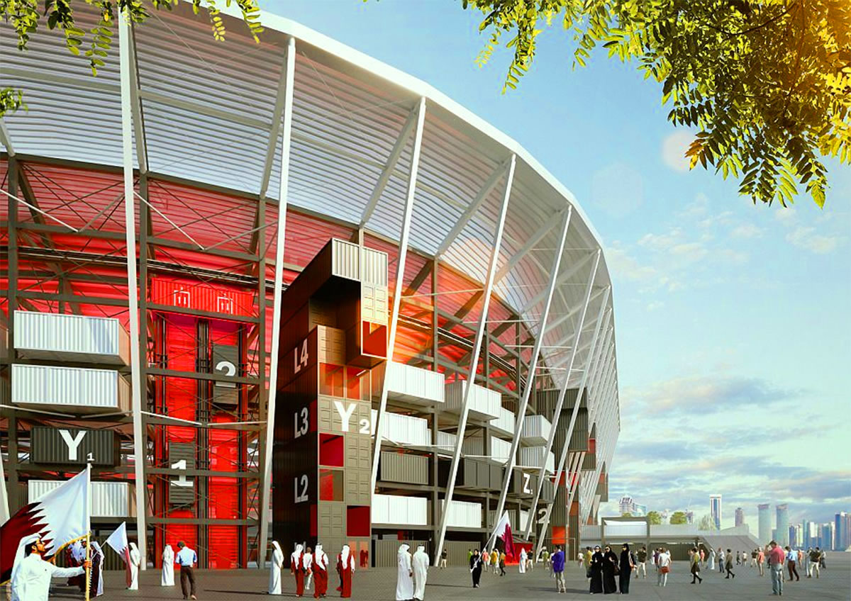 Mobile Football Stadium built using Recycled Shipping Containers