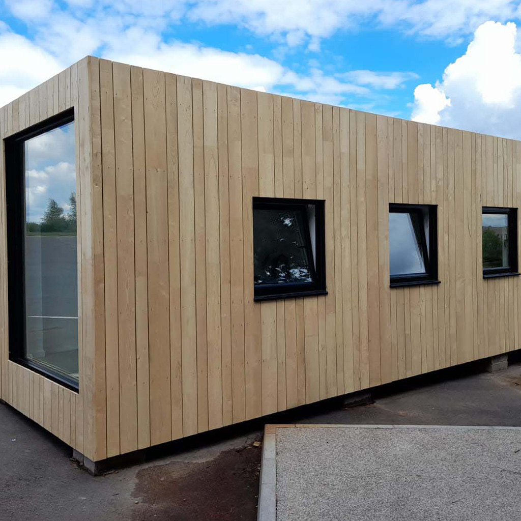 containerised classroom timber clad modern windows